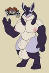 animal_genitalia anthro balls big_balls big_breasts breasts fully_sheathed genitals gynomorph intersex lips muscular muscular_anthro muscular_gynomorph muscular_intersex nipples plushie sheath solo thick_thighs yaudizz nintendo pokemon generation_4_pokemon lucario pokemon_(species) hi_res