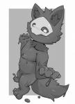 anthro biped black_body black_fur bone_mask border fluffy fluffy_tail foreshortening fur goo_drip grey_body high-angle_view looking_at_viewer male male_anthro mask no_pupils nude raised_hand solo standing tail white_eyes chaoji_xiao_shou_he changed_(video_game) puro_(changed) canid canine canis goo_creature mammal wolf 2018 digital_media_(artwork) full-length_portrait grey_theme monochrome portrait