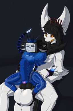 abdominal_bulge anal anal_penetration andromorph andromorph/male animal_genitalia animal_penis anthro balls big_balls big_penis canine_genitalia canine_penis crown duo electronics erection feral for_a_head fur genitals hair headgear huge_balls huge_penis intersex intersex/male knot knotted_penis long_tongue male male_penetrating nipples nude open_mouth penetration penile penile_penetration penis penis_in_vagina screen screen_face sex simple_background smile tail television tongue tongue_out vaginal vaginal_penetration vulva redeye namnlos_(formorkelse) object_head screen_head tv_head absurd_res digital_media_(artwork) hi_res
