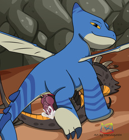 animal_genitalia animal_penis belly blue_body bodily_fluids brown_body claws cum cum_inside duo ejaculation erection eyes_closed feet feral genital_fluids genitals knot knotted_penis looking_at_viewer lying male male/male markings on_back on_top penetration penis rear_view ridged_knotted_penis ridged_penis sex smile smiling_at_viewer smirk smirking_at_viewer spikes spikes_(anatomy) spread_wings standing tail tan_belly wings yellow_belly yellow_eyes young young_feral marvispot84 dragons:_rescue_riders dreamworks mythology cutter_(rescue_riders) winger_(rescue_riders) dragon mythological_creature mythological_scalie relentless_razorwing scalie swiftwing absurd_res hi_res watermark