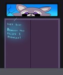 anthro artificial_intelligence cracked_screen dialogue fur grey_body grey_fur looking_at_viewer male purple_eyes screen simple_background smile solo potatofarmer_(artist) indigo_park rambley_raccoon mammal procyonid raccoon absurd_res hi_res male_(lore)