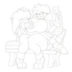 anthro bench_press big_breasts breast_squish breasts clothed clothing dessert duo female food headpat ice_cream larger_female male one_eye_closed sitting size_difference squish thick_thighs thin_calves thin_legs thin_thighs wide_hips wink harkonner sega sonic_the_hedgehog_(series) amy_rose sonic_the_hedgehog eulipotyphlan hedgehog mammal black_and_white hi_res monochrome