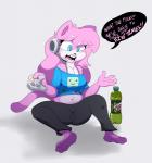 anthro arms_bent barefoot bent_legs beverage biped blue_eyes bottle bra_strap breasts citrus_soda clothing container controller countershading crop_top dialogue electronics feet female fur game_controller hair headgear headphones headset hindpaw holding_controller holding_game_controller holding_object midriff open_mouth paws pink_body pink_fur pink_hair planted_leg plastic plastic_bottle plastic_container shirt simple_background sitting slightly_chubby soda soda_bottle solo speech_bubble teeth text topwear white_background xbox_360_controller xbox_controller mangneto adventure_time cartoon_network microsoft mountain_dew vg_cats xbox xbox_360 xbox_game_studios aeris_(vg_cats) bmo domestic_cat felid feline felis mammal english_text