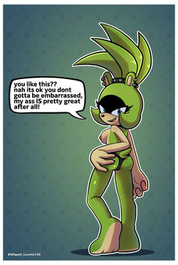 anthro bedroom_eyes black_clothing black_panties black_underwear breasts butt butt_focus clothed clothing female green_body hand_on_butt looking_at_viewer multicolored_body narrowed_eyes panties piercing seductive smile smirk solo talking_to_viewer teasing teasing_viewer text topless topless_anthro topless_female two_tone_body underwear underwear_only miguel_layme idw_publishing sega sonic_the_hedgehog_(comics) sonic_the_hedgehog_(idw) sonic_the_hedgehog_(series) surge_the_tenrec afrosoricid mammal tenrec english_text hi_res