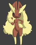 2022 3d_(artwork) anthro black_sclera blender_(artwork) breasts brown_body brown_fur digital_media_(artwork) featureless_feet feet female fur generation_4_pokemon grey_background hand_on_hip lagomorph looking_at_viewer lopunny lth-rg mammal multicolored_body nintendo pink_eyes pokemon pokemon_(species) poofy_hair simple_background small_breasts solo tan_body tan_fur thick_thighs two_tone_body