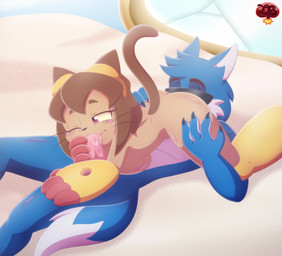 69_position anthro beach bodily_fluids breast_squish breasts brown_body brown_hair brown_tail cunnilingus duo erection eyewear eyewear_only fellatio female female_penetrated fur genital_fluids genitals hair half-closed_eyes hand_on_penis humanoid_genitalia humanoid_penis lying male male/female male_penetrating male_penetrating_female narrowed_eyes nude on_back one_eye_closed oral oral_penetration outdoor_nudity outside outside_sex penetration penile penile_penetration penis saliva saliva_on_penis sand sex sex_on_the_beach squish sunglasses sunglasses_only tail vaginal whiskers ladycherrybomba gameoverse glitch_productions kit_bodega canid canine canis domestic_cat felid feline felis mammal wolf 2026 digital_media_(artwork) hi_res