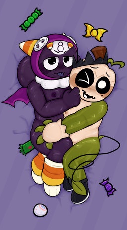 8_ball afro_puffs ambiguous_gender anthro ball billiard_ball blush blush_lines body_pillow breasts butt butt_grab candy clothing costume crown cuddling dakimakura dessert duo female food for_a_head fruit grope half_clothed halloween_costume hand_on_butt headgear holidays hug male male/female monster_costume pillow plant playful playful_face pumpkin pumpkin_head shy slightly_chubby small_breasts worried young young_anthro young_female young_male young_on_young pebblegorepup blushcrunch_studio dandy's_world halloween roblox gourdy_holloway toodles_(dandy's_world) object_head 2025 alternate_version_at_source dakimakura_design digital_media_(artwork) hi_res
