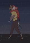 ambiguous_gender anthro carrying_another carrying_partner clothing duo jacket male raining sleeping sweater topwear walking wet kirkir domestic_cat felid feline felis mammal 2d_animation animated digital_drawing_(artwork) digital_media_(artwork)