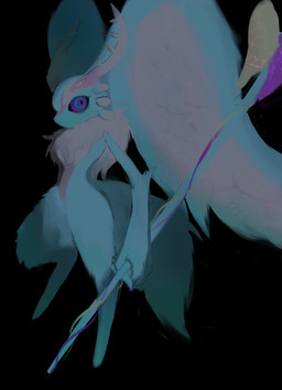 ambiguous_gender antares_(kirby_and_the_forgotten_land) anthro antlers biped black_background black_sclera chest_tuft colored_nails countershading digitigrade featureless_crotch fingernails fluffy fluffy_tail fur head_wings holding_melee_weapon holding_object holding_polearm holding_spear holding_weapon horn huge_wings looking_at_viewer melee_weapon mouthless multicolored_body multicolored_eyes multicolored_fur nails neck_tuft nude_anthro orange_body orange_fur pink_eyes polearm pupils purple_fingernails purple_nails simple_background solo spear standing tail tan_body tan_fur teal_body teal_eyes teal_fur three-quarter_view tuft unusual_wing_placement weapon wings gemini_kirby kirby_(series) nintendo fecto_elfilis alien chinchilla chinchillid mammal rodent starling_(kirby) absurd_res digital_drawing_(artwork) digital_media_(artwork) digital_painting_(artwork) hi_res painting_(artwork)