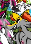 anal anthro anus ball_fondling balls blush bodily_fluids breasts butt butt_focus butt_grab butt_sniffing duo female feral fondling genitals hand_on_butt male male/female male_rimmed nipples nude oral rimming rimming_male sex simple_background smile sniffing huebtantio nintendo pokemon braixen canid canine generation_5_pokemon generation_6_pokemon mammal pokemon_(species) scolipede colored hi_res