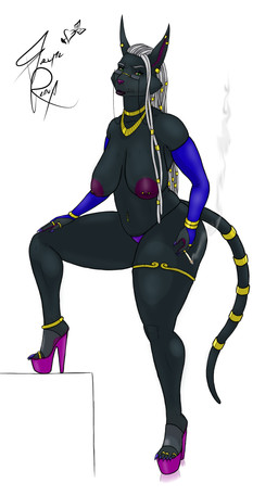 anthro areola big_areola big_breasts biped breasts cigarette clothed clothing ear_piercing ear_ring elder elderly elderly_female eyewear fangs female footwear g-string glasses granny_fetish hair high_heels jewelry long_hair looking_at_viewer markings mature_female mole_(marking) multicolored_hair necklace nipple_piercing nipples piercing platform_footwear platform_heels ring_piercing sagging_breasts shoes smoking solo teeth thick_thighs topless underwear furlyfe_redux granny anubian_jackal canid canine canis jackal mammal absurd_res hi_res