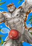 abs anthro balls biceps bodily_fluids genital_fluids genitals glans male muscular muscular_anthro muscular_male nipples pecs penis precum solo striped_body stripes vein veiny_muscles traver009 coach_ho felid mammal pantherine tiger hi_res