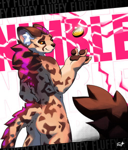 abstract_background anthro brown_body brown_fur brown_hair butt claws coin coin_toss countershading dark_eyes dark_sclera ear_tuft electricity fur hair highlights_(coloring) lightning lightning_bolt looking_at_viewer looking_back male markings nude orange_body orange_eyes orange_fur pawpads purple_highlights simple_background smile smug smug_expression smug_face solo spots spotted_body spotted_fur tail tail_markings text tuft white_background white_body white_fur dragons_&_fluff ambient_among_us nimble_(pancha) cheetah felid feline mammal serval absurd_res bust_portrait digital_media_(artwork) english_text hi_res portrait
