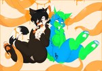 4_fingers 4_toes all_the_way_through anthro black_hair blush claws duo ear_penetration ear_threading eye_roll eyebrows feet fingers fur green_hair hair in_one_ear_and_out_the_other inner_ear_fluff looking_pleasured male multicolored_body multicolored_fur musical_clef musical_symbol open_mouth orange_claws orange_nose orange_pawpads orange_tongue pawpads penetration serial_threading slime symbol tail tentacle_penetration tentacles thread_transfer threaded_by_tentacle toes tongue tongue_out treble_clef tuft white_inner_ear_fluff white_nose white_pawpads white_tongue chewybun kulza canid canine canis dingo mammal