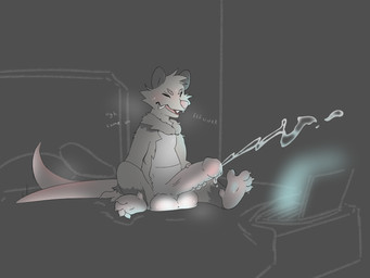 anthro balls bed big_balls big_penis blush bodily_fluids computer cum cumshot ejaculation electronics fangs furniture genital_fluids genitals hairless_tail huge_balls huge_penis hyper hyper_balls hyper_genitalia hyper_penis laptop male masturbation musk paws penis pillow pouch_(anatomy) simple_background solo sweat sweatdrop tail tail_motion tailwag teeth text keysquid key_(keysquid) american_opossum mammal marsupial virginia_opossum 4:3 hi_res
