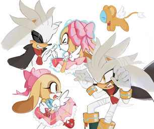 anthro bandage bandaged_leg black_eyeshadow bow_ribbon brown_body cape clothing costume dress eyelashes eyeliner eyeshadow female gloves grey_body group halloween_costume handwear holidays lion_costume makeup male pink_dress_shirt trio vampire_costume wings korito halloween sega sonic_the_hedgehog_(series) cheese_the_chao cream_the_rabbit silver_the_hedgehog chao_(sonic) eulipotyphlan hedgehog lagomorph leporid mammal rabbit hi_res