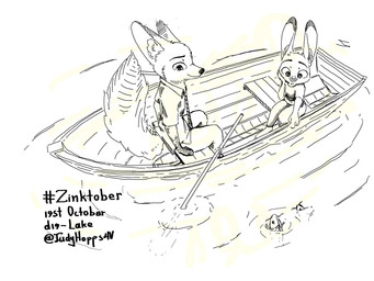 anthro boat female feral gesture group hand_gesture high-angle_view male pointing sitting vehicle water watercraft judyhopps44 disney inktober zootopia judy_hopps nick_wilde aquatic canid canine fish fox lagomorph leporid mammal rabbit red_fox true_fox 2020 4:3 hi_res