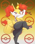 absurd_res anthro bigdon1992 braixen breasts butt canid canine digital_media_(artwork) female fur generation_6_pokemon hi_res inner_ear_fluff mammal multicolored_body multicolored_fur nintendo pokemon pokemon_(species) short_stack solo thick_thighs tuft yellow_body