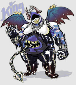 anthro belly belly_mouth boots chain clothing footwear grin horn jewelry leather_daddy male moobs necklace overweight shoes smile solo teeth wings yellow_teeth capyguava deltarune undertale_(series) king_spade demon absurd_res hi_res