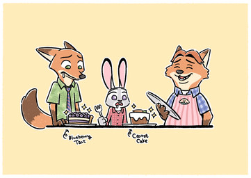 anthro black_ears black_nose bodily_fluids brown_ears brown_tail cake carrot_cake clothed clothing countershading dessert dipstick_ears dipstick_tail drooling ear_markings female food fur green_eyes grey_body grey_ears grey_fur group hair long_ears long_tail male markings multicolored_body multicolored_ears multicolored_fur orange_body orange_ears orange_fur orange_hair orange_tail pastry pink_inner_ear purple_eyes saliva tail tail_markings tan_body tan_countershading tan_fur tan_inner_ear tart_(food) trio two_tone_ears white_body white_countershading white_fur gumi_(pixiv) disney zootopia gideon_grey judy_hopps nick_wilde canid canine european_rabbit fox lagomorph leporid mammal oryctolagus rabbit red_fox true_fox hi_res