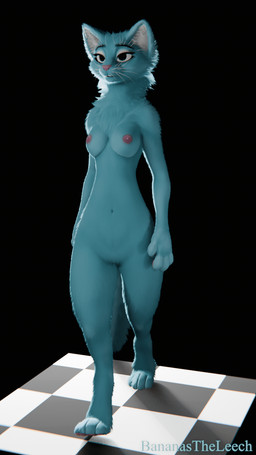 anthro areola biped black_eyes blue_body blue_fur breasts casual_nudity featureless_crotch female female_anthro floor fur green_eyes looking_ahead medium_breasts navel nipples nude nude_anthro nude_female open_mouth pawpads paws pink_nipples pink_nose solo text three-quarter_view tile tile_floor walk_cycle walking bananastheleech ruaidri_(modeler) kraft_trio felid feline mammal 3d_(artwork) 3d_animation 9:16 animated artist_name digital_media_(artwork) english_text hi_res shaded soft_shading