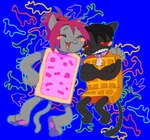 2000s_theme alternate_form alternate_species ambiguous_gender anthro anthrofied black_body black_fur crossed_arms duo eyewear eyewear_on_head facial_hair feet food frown fur furrification goggles goggles_on_head hair handpaw hindpaw male open_mouth open_smile pawpads paws pink_hair ponytail sharp_teeth smile tail teeth okamiwolven attack_on_titan nyan_cat_(copyright) pop-tarts silly_bandz hange_zoe levi_ackerman nyan_cat tac_nayn domestic_cat felid feline felis food_creature living_pastry mammal poptart_cat poptart_creature colorful_theme meme