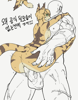 anthro anus balls blonde_hair blush bodily_fluids breasts brown_body brown_fur butt cum cum_in_vagina cum_inside duo faceless_character faceless_male female female_penetrated fluffy fluffy_tail fur genital_fluids genitals green_eyes hair human_on_anthro interspecies kemono looking_pleasured male male/female male_penetrating male_penetrating_female multicolored_body multicolored_fur nipples penetration penile penile_penetration penis penis_in_vagina sex simple_background tail text vaginal vaginal_penetration vein veiny_arms veiny_legs veiny_muscles veiny_penis yellow_body yellow_fur nangnam cygames world_flipper anon mia_(world_flipper) felid feline human mammal absurd_res hi_res korean_text
