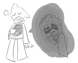 ambiguous/ambiguous ambiguous_gender anthro burping digestion duo fatal forced melting scarf standing unwilling_prey vore willing_pred regano5075 domestic_cat felid feline felis mammal hi_res monochrome sketch