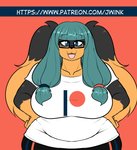 anthro big_breasts bottomwear breasts clothing curvy_figure eyewear female glasses hair pants patreon_logo shirt solo text topwear voluptuous wide_hips jwinkz patreon zoey_(jwinkz) canid canine canis domestic_dog mammal hi_res url