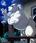 anthro asian_clothing balls belly biped bulge butt clothing east_asian_clothing eyewear fundoshi fur genitals glasses humanoid_hands japanese_clothing male night outside overweight overweight_anthro overweight_male smoking solo tail underwear white_body white_fur deadanthro lifewonders tokyo_afterschool_summoners leib_(tas) bear mammal polar_bear ursine 2019