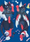 anal_beads anthro anus ball_gag big_penis butt claws collar collar_tag condom cuff_(restraint) dakimakura detailed_background dildo dominant duo feathered_wings feathers fluffy fur gag genitals hair handcuffs harness heterochromia horn hypnosis hypnotic_eyes knot leash leashed_collar lube male male/male metal_cuffs mind_control multicolored_body multicolored_ears multicolored_fur multicolored_hair multicolored_tail multicolored_wings nude pawpads paws penis presenting presenting_hindquarters rainbow_dildo restraints sex_toy sexual_barrier_device submissive suggestive tail wings nid15 mythology sparky_(eeveekyu) angel_dragon domestic_cat dragon felid feline felis hybrid mammal mythological_creature mythological_scalie scalie absurd_res dakimakura_design hi_res huge_filesize watermark