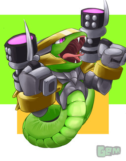 anthro armor blaster blaster_pistol coiling cybernetic_arm cybernetic_limb fangs laugh male scales simple_background solo teeth geminart chinese_zodiac freedom_planet galaxytrail lunar_new_year year_of_the_snake serpentine_(freedom_planet) reptile scalie snake 2025 absurd_res digital_drawing_(artwork) digital_media_(artwork) digital_painting_(artwork) hi_res painting_(artwork)
