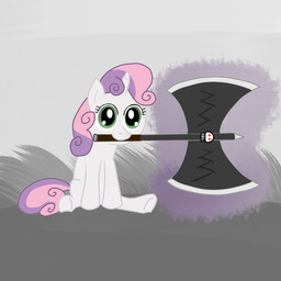 axe female feral fur green_eyes hair horn melee_weapon multicolored_hair purple_hair sitting solo two_tone_hair weapon white_body white_fur young young_feral hip-indeed friendship_is_magic hasbro my_little_pony mythology sweetie_belle_(mlp) equid equine mammal mythological_creature mythological_equine unicorn 1:1 hi_res