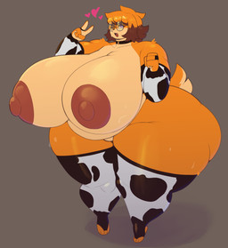 4_fingers 4_toes animal_print animal_print_thigh_highs anthro areola big_areola big_breasts big_nipples breasts clothing cow_print cow_print_elbow_gloves cow_print_thigh_highs eyewear feet female fingers fur gesture glasses hand_gesture heart_symbol hucow huge_breasts huge_thighs hyper hyper_breasts legwear looking_at_viewer nipples one_eye_closed open_mouth orange_body orange_fur pattern_clothing pattern_legwear pattern_thigh_highs purple_eyes round_glasses solo tail thick_thighs thigh_highs toes v_sign wink winking_at_viewer eikasianspire dog_girl_(berseepon09) canid canine canis domestic_dog mammal 2026 absurd_res hi_res