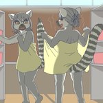 anthro black_nose blush duo female fur grey_body grey_fur grey_hair hair kemono multicolored_body multicolored_fur nude open_mouth presenting shocked towel towel_only two_tone_body two_tone_fur yellow_eyes ekaki510 lemur mammal primate ring-tailed_lemur strepsirrhine 1:1