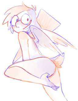 anthro blush butt casual_nudity eyewear female glasses looking_back nude raised_leg simple_background solo tail white_background wings penturice alice_(penturice) avian bird colored_sketch hi_res sketch
