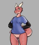 anthro bottomless clothed clothing female horn shirt smile solo t-shirt tail topwear angryfur kobold reptile scalie absurd_res hi_res