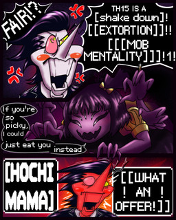 5_eyes 6_arms ambiguous_gender ambiguous_human angry annoyed anthro argument black_hair blush blush_stickers blushing_profusely bow_ribbon carrying_another clothed clothing cross-popping_vein cute_fangs dialogue dress duo_focus eye_contact fangs female female_anthro group hair heterochromia long_nose looking_at_another male male/female male_humanoid multi_arm multi_eye multi_limb on_head pigtails short_hair size_difference sparkles sparkling_clothing speech_bubble suit teeth text threatening_vore trio white_body coi-koi-pond deltarune undertale undertale_(series) kris_dreemurr muffet spamton_g._spamton arachnid arthropod human humanoid living_puppet mammal spider 2026 comic digital_drawing_(artwork) digital_media_(artwork) english_text hi_res