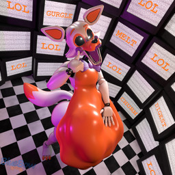 ambiguous_gender anthro belly big_belly biped bow_tie crt electronics hand_on_belly inside machine monitor open_mouth orange_body solo standing tail teeth text tongue vore white_body voriswolf octal_(modeler) five_nights_at_freddy's five_nights_at_freddy's_world scottgames lolbit_(fnaf) animatronic canid canine fox mammal robot 1:1 2026 3d_(artwork) artist_name digital_media_(artwork) english_text hi_res watermark