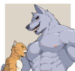 abs anthro anthro_on_anthro areola barazoku biceps big_dom_small_sub big_muscles border dominant dominant_male duo facial_markings fur fuzzy green_eyes grey_background grey_body grey_fur half-closed_eyes hand_on_back head_markings licking looking_at_another looking_at_partner makeup male male/male markings mask_(marking) muscular muscular_anthro muscular_male narrowed_eyes nipple_fetish nipple_lick nipple_play nipples nude open_mouth open_smile orange_body orange_fur pecs red_eyes running_eyeliner running_makeup serratus simple_background size_difference smile submissive submissive_male teeth tongue tongue_out tuft white_border jrjresq dreamworks puss_in_boots_(dreamworks) death_(puss_in_boots) puss_in_boots_(character) canid canine canis domestic_cat felid feline felis mackerel_tabby mammal tabby_cat wolf 2024 hi_res