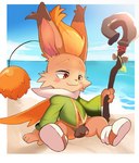 antennae_(anatomy) anthro balls beach blush bottomless clothed clothing flaccid footwear genitals male penis pom_antennae shoes smile solo staff young fieryfur final_fantasy square_enix montblanc ivalician_moogle mammal moogle hi_res