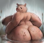 anthro areola big_butt body_hair breasts butt female huge_butt looking_back nipples nude nude_anthro nude_female overweight overweight_anthro overweight_female partially_submerged solo swamp thick_thighs unimpressed ikiki domestic_pig mammal suid suina sus_(pig) 2024 hi_res portrait three-quarter_portrait