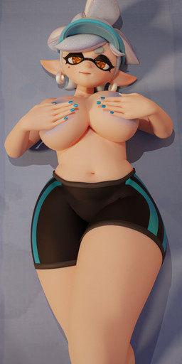 areola areola_slip big_breasts blue_areola blue_nails bottomwear breasts clothed clothing colored_nails covering covering_breasts covering_nipples cross_pupils ear_piercing ear_ring female hair hat headgear headwear humanoid_pointy_ears looking_at_viewer lying mole_under_eye nails navel on_back piercing pointy_ears pseudo_hair ring_piercing short_hair shorts slightly_chubby slightly_chubby_female slightly_chubby_humanoid smile smiling_at_viewer solo spandex spandex_shorts tentacle_hair tentacles tight_bottomwear tight_clothing tight_shorts topless topless_female topless_humanoid visor_cap wide_hips yellow_eyes tlittleginny nintendo splatoon marie_(splatoon) animal_humanoid aquatic aquatic_humanoid cephalopod cephalopod_humanoid humanoid inkling mollusk mollusk_humanoid octopus_humanoid 2025 3d_(artwork) digital_media_(artwork) hi_res
