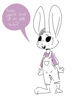 anthro buckteeth clothed clothing dialogue fully_clothed open_mouth simple_background solo speech_bubble teeth text white_background nobby_(artist) lagomorph leporid mammal rabbit aliasing binary_drawing digital_drawing_(artwork) digital_media_(artwork) english_text hi_res