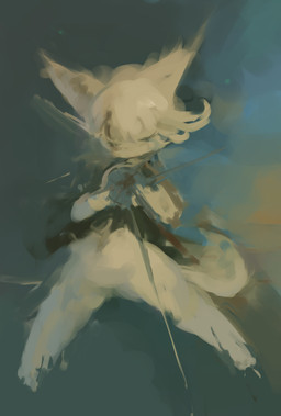 abstract_art ambiguous_gender anthro black_clothing black_topwear blood blue_sky bodily_fluids bottomless clothed clothing cloud crying dress eyelashes eyes_closed floating fluffy fluffy_tail fur hair long_tail mouthless short_hair sky solo tail tan_body tan_fur tan_hair tan_tail tears topwear hasukii canid canine mammal hi_res