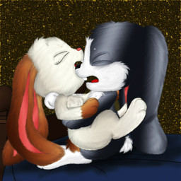 abstract_background bed black_body black_fur duo eyes_closed female female_penetrated fur furniture male male/female male_penetrating male_penetrating_female open_mouth orange_body orange_fur orgasm penetration sex simple_background text white_body white_fur onstatobol hare lagomorph leporid mammal rabbit 1:1 english_text hi_res