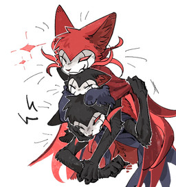 alternate_species ambiguous_gender anthro black_body black_fur closed_smile clothing eyes_closed fingers fur furrification group inner_ear_fluff mouth_closed one_eye_closed paws pose red_body red_clothing red_eyes red_fur red_inner_ear_fluff simple_background smile trio tuft white_background aaasakawa hollow_knight_(franchise) team_cherry grimm_(hollow_knight) grimmchild_(hollow_knight) nightmare_king_grimm_(hollow_knight) felid feline mammal 2026 colored detailed digital_drawing_(artwork) digital_media_(artwork) hi_res