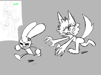 anthro blush duo female fur jeea male nude simple_background smile tail kranson fan_character canid canine canis lagomorph leporid mammal rabbit wolf 4:3 digital_media_(artwork) hi_res