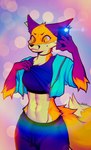 anthro cellphone clothed clothing dipstick_tail electronics facial_piercing female fully_clothed fur gloves_(marking) holding_cellphone holding_object holding_phone markings midriff navel orange_body orange_fur phone piercing solo tail tail_markings falvie the_fox_(falvie) canid canine fox mammal 2024 colored digital_media_(artwork) hi_res