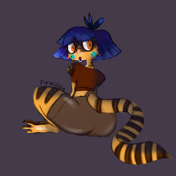 anthro big_butt blue_hair butt hair male solo wide_hips fryingdish amphibian newt salamander hi_res